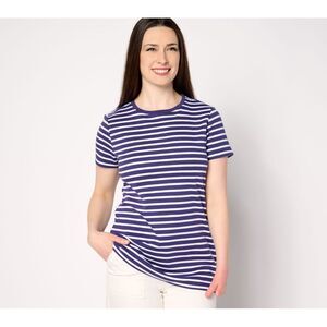 Maya J Women's Top Sz S Essentials Pima Cotton Yarn-Dye Stripe Blue A646519